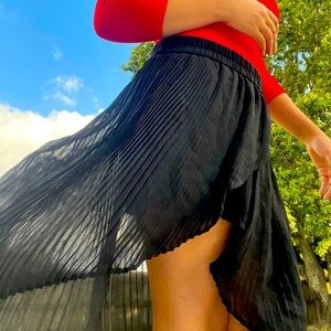 black hi-low skirt